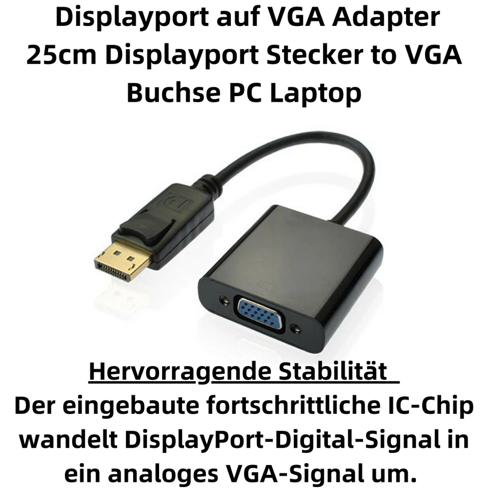 B64 DisplayPort zu VGA Adapter DP Stecker auf VGA Buchse Konverter PC Mac Beamer - Bild 2 von 4