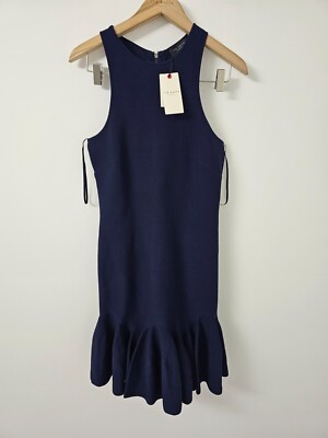 Ted Baker WMD ELZAAA Navy Flounce Hem Knit Dress Size 3 UK 12 BNWT