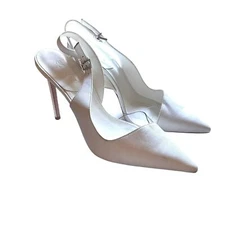 SCHUTZ Emma PVC Leather Pointed Toe Slingback Pump White Sz 9.5
