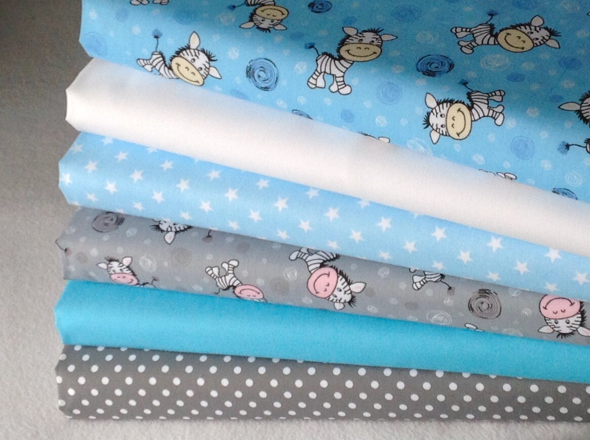polycotton fat quarter bundle craft fabric children baby novelty animals  blue E