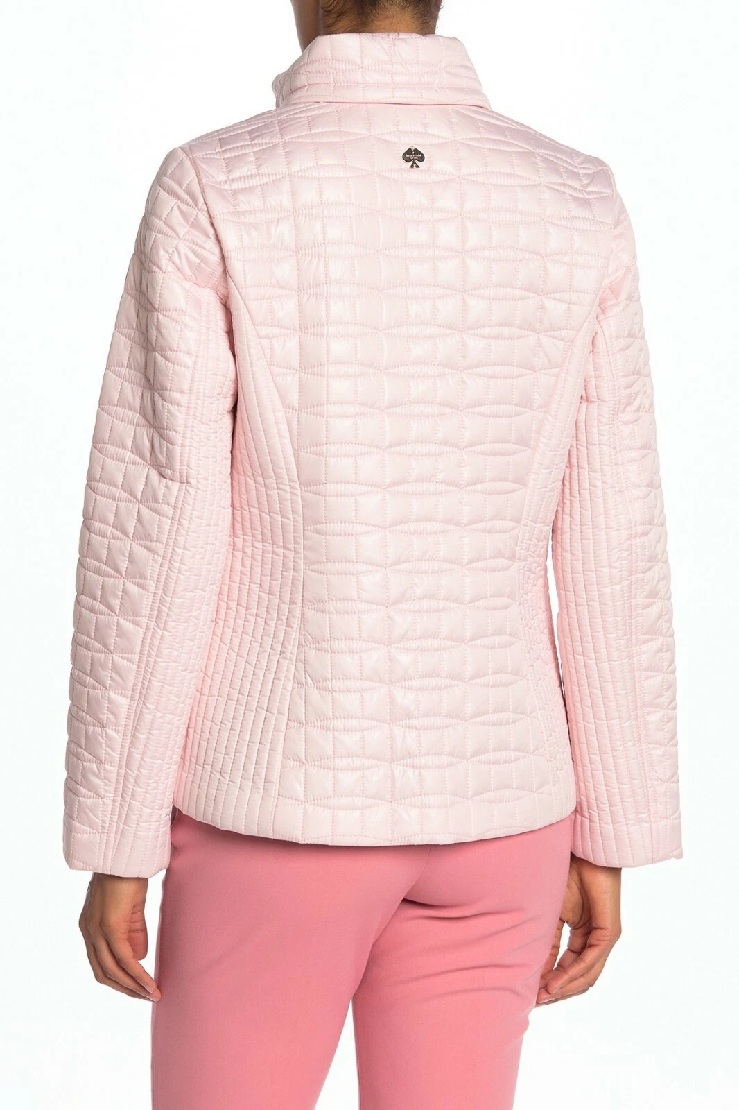 GIACCA CAPPOTTO CON CERNIERA DA DONNA KATE SPADE TRAPUNTATO CON CAPPUCCIO FODERATO ROSA PIOGGIA NUOVA CON ETICHETTE