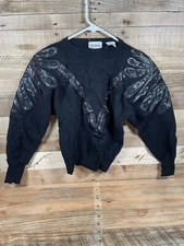 Photogenic Women’s (S) Angora Sweater Leather Beaded Design Soft Wool Knit Top