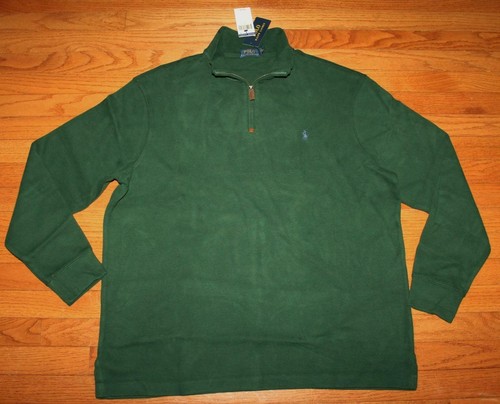 Ralph Lauren Polo Mens Pony Logo Half Zip Cotton Sweater Multi 71072315 (X-Large) Green