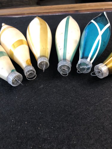 6x Vintage Teardrop Icicle Mercury Glass Christmas Ornaments 6" - West Germany - Picture 10 of 14