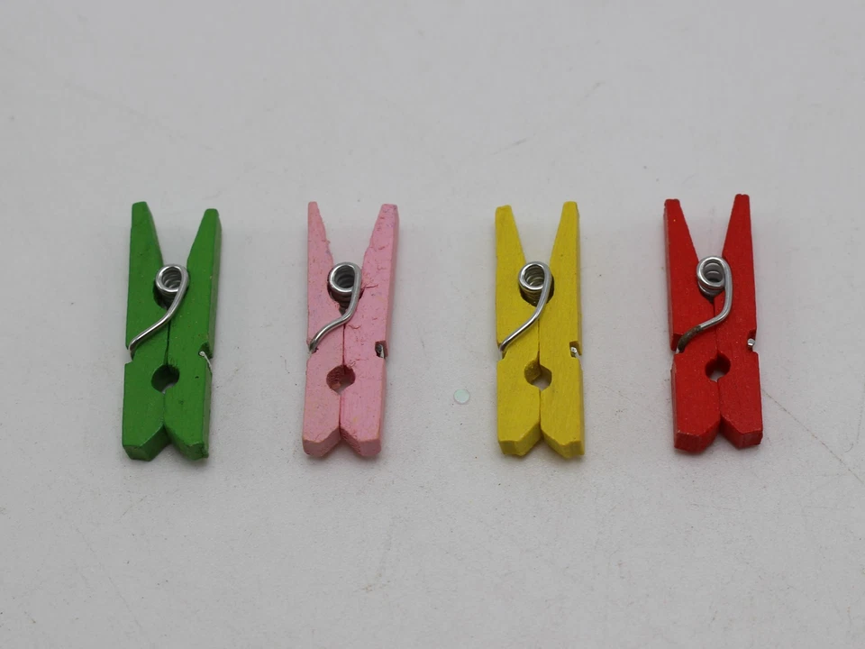 100 Mixed Color Mini Wood Clip Photo Paper Peg Clothes Pins 25X7mm Scrapbooking - Image 2 of 4