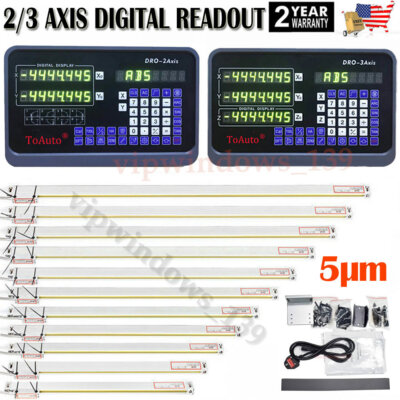 DRO 2/3 Axis Digital Readout 5um Linear Glass Scale 100mm-1000mm for Mill Lathe