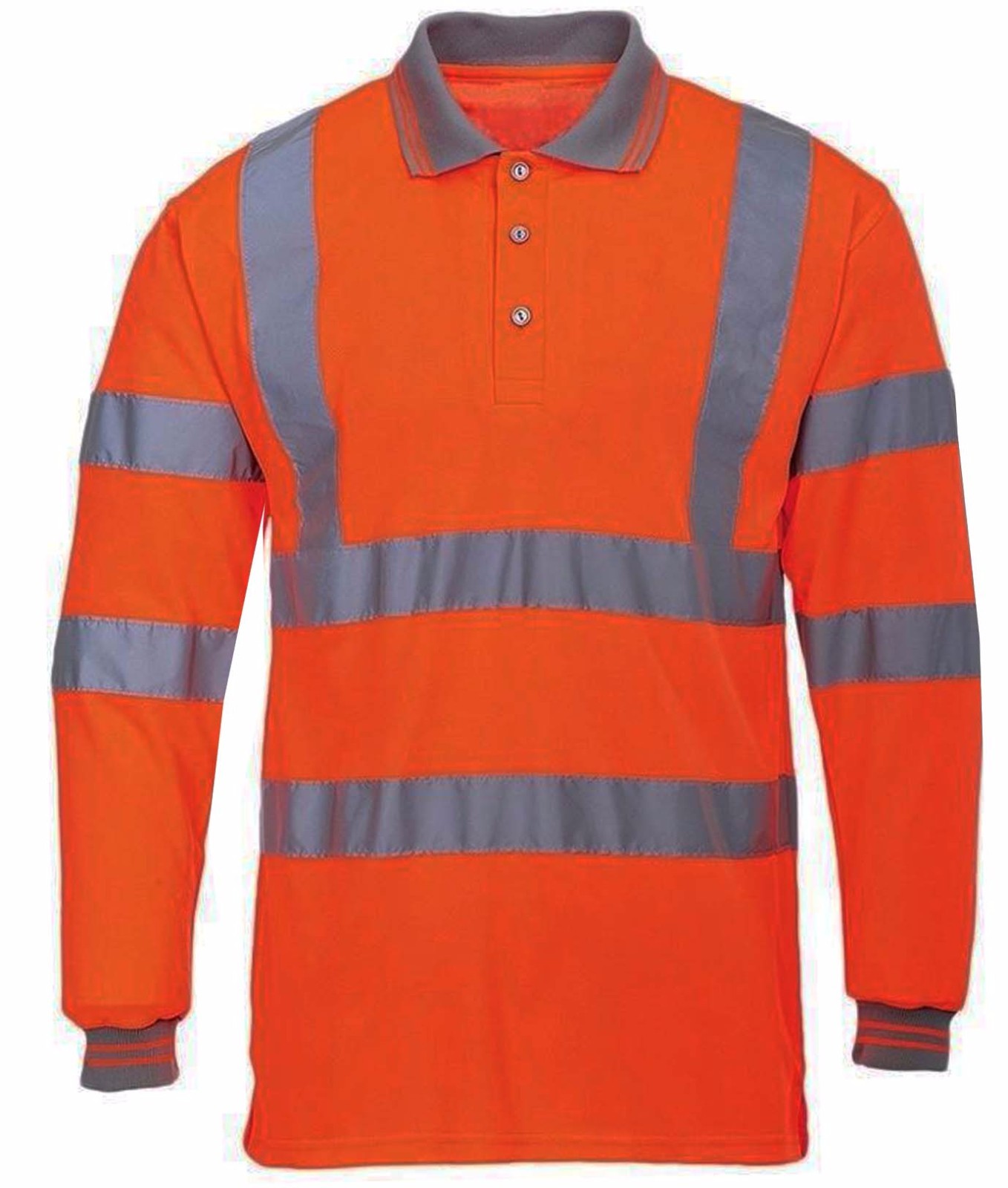 Hi Viz High Visibility Polo Long Sleeve Reflective Tape Security Safety ...