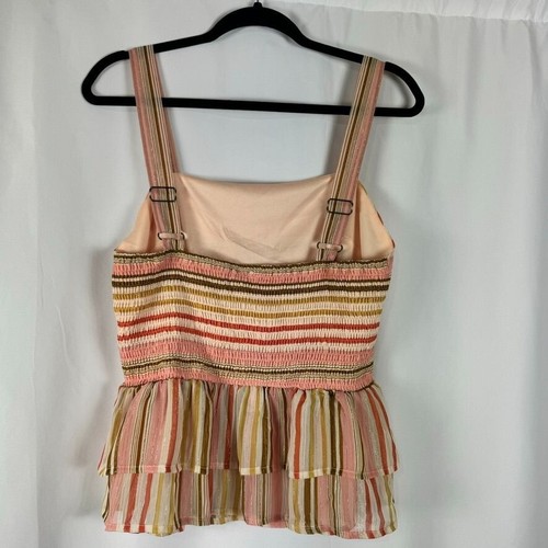 Sadie & Sage Camicetta Peplum a Righe a Livelli Smocked Cinghie Regolabili Nuova L - Foto 7 di 9