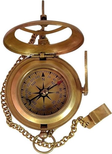 Antique Vintage Brass Sundial Compass with Leather Case - Picture 2 of 3