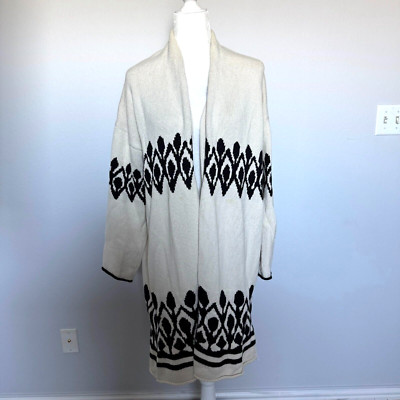 J. Crew Point Sur Lebowski Open Front Cardigan Sweater Jacquard Knit Cream