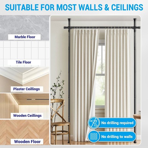 AU No Drill Floor-Ceiling Room Divider Curtain Tension Rod 4-10ft H 28-69in W - Picture 9 of 15