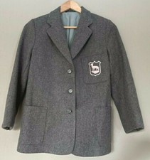 Harrod's Sz 34/s By Greenfield Schoolwear Grey Wool Blazer Jacket Logo Preppy