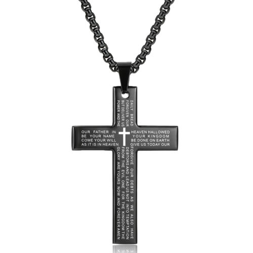 Kreuz Anhänger Halskette für Herren Edelstahl Vaterunser Bibel Kette vergoldet - Bild 10 von 12