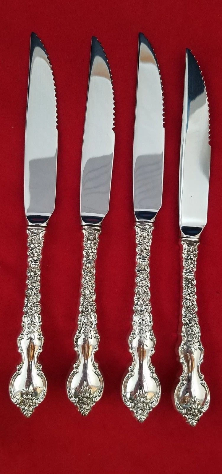 Set of 4 Du Barry by International Sterling Serrated Steak Knives Custom Made