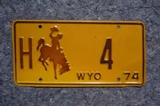 1974 Wyoming License Plate Low # H - 4