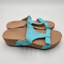 B15 Vionic Pacific Ellie Snake Sandals Womens Sz 8 T-Strap Blue