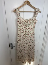 Kiss The Sky Urban Outfitters Midi Dress Womens S Cream Red Floral Lace Milkmaid