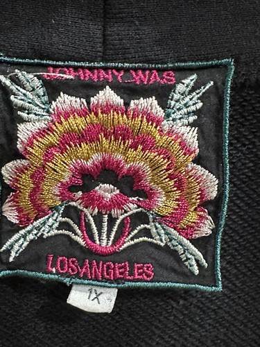 Johnny Was Womens Embroidered Nala French Terry Draped Cardigan Black 1X - Picture 5 of 15