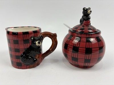 Young's Heartfelt Kitchen Creations Black Bear Sugar and Creamer Set Plaid