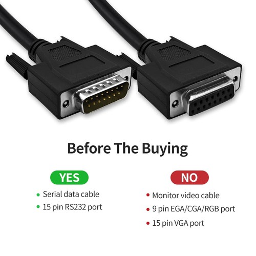 5 Feet(1.5 Meter) DB15 15 Pin Two Row Straight Through Serial Extension Cable... - Picture 2 of 6