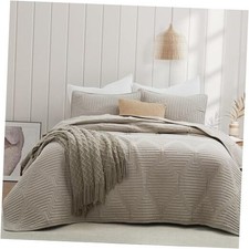 Quilt Set Lightweight Soft Bedspread Coverlet, Basket Weave Queen Khaki