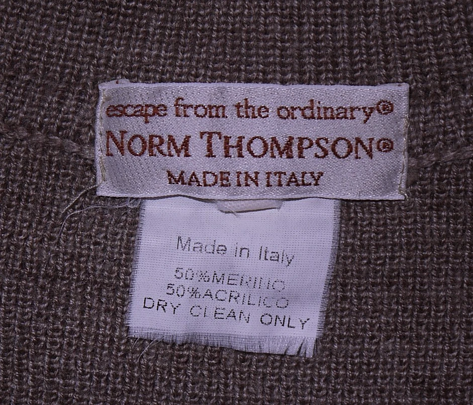 Norm Thompson Men's Medium Merino Wool Suede Leather Cardigan Sweater Brown VTG - Image 4 of 4