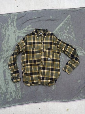 Palace Engineered Garments Plaid Flannel Button-Up Shirt Men s S Black Yellow