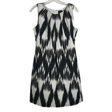 Worthington Womens Black White Ikat Print Sleeveless Shift Dress Size 4