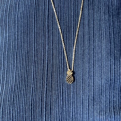 Charming Charlie Pineapple Necklace Gold Tone Chain 17 inch