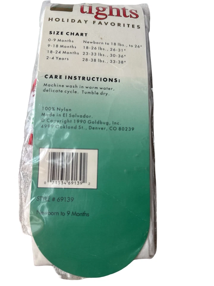 Vintage 1990 Goldbug Holiday Tights Newborn to 9 Months NOS Christmas Lace - Image 4 of 4