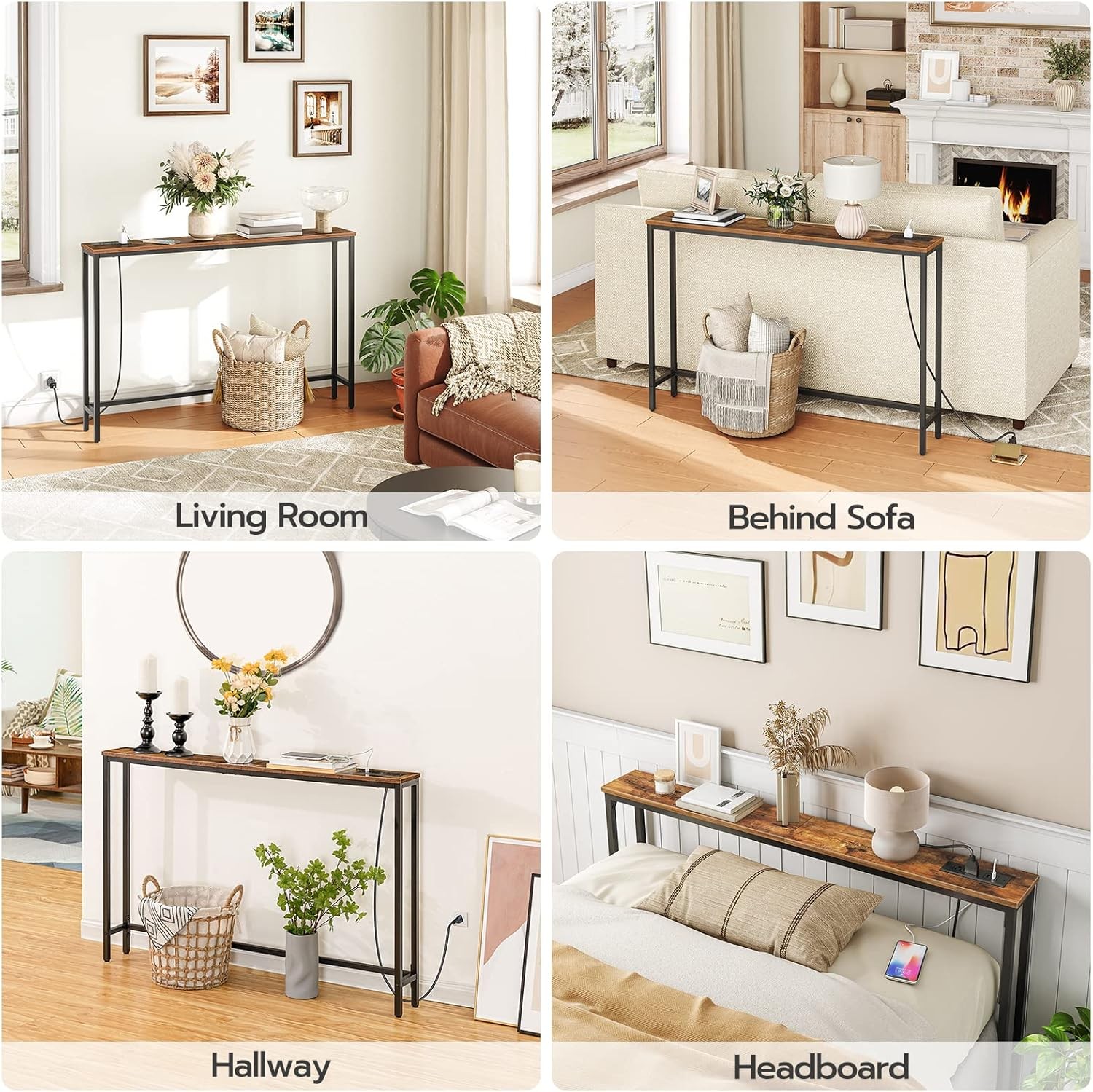 HOOBRO Console Table with Power Outlets and USB Ports Entryway Table Sofa Table