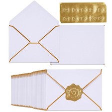 100 Pack A7 Envelopes 5x7 White Gold Border 5.32x7.28 Inches 5.32 x 7.28 Inches