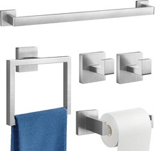 5-Pieces Matte Silver Bathroom Hardware Accessories Set 24 Inch Towel Bar Towe