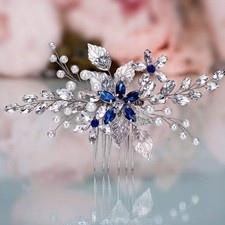 Olbye Wedding Hair Comb Blue Rhinestone Bridal Hair Accessories for Bride and Br