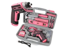 Hi-Spec 35pc Pink Tool Kit with 3.6V USB Electric Screwdriver and Drill Set.