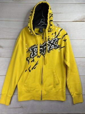 Fox Racing Jacket Jr M Hoodie Yellow Sweatshirt Full Zip Vtg Y2K