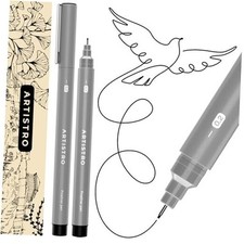 Set of 2 Fineliner Pens, Black Micro Pens for Drawing, Waterproof 2 Pack