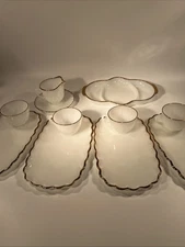 Vintage Fire King Milk Glass 3 Section Platter Lunch Plates Cups  Set Of 11