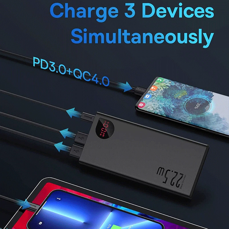 Baseus Power Bank 20000mAh 22,5W PD QC Schnell USB C Externer Akku Ladegerät - Bild 3 von 4