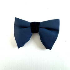 Vintage 1950s Clip-On Bow Tie Navy Blue Satin Velvet Center Wembley Adjustable