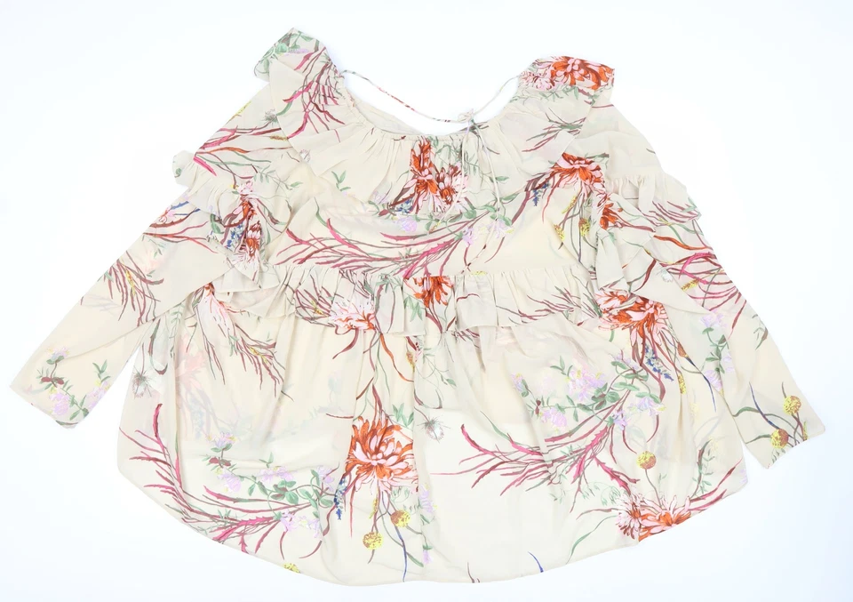 H&M Women's Multicoloured Floral Ruffle Tunic Blouse Size 10 - Image 3 of 4