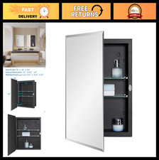 14x18 Inch Black Bathroom Medicine Cabinet, Beveled Mirror Door, Recessed/Surfac