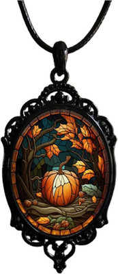 Gothic Halloween Crow Bat Witch Glass Necklace for Women Vintage Mystic Victoria