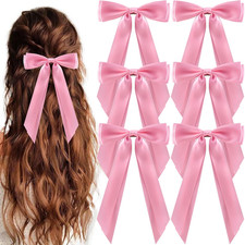 6Pcs Hair Bows Clips for Hair Silky Satin Ribbon Alligator Barrettes French Hair