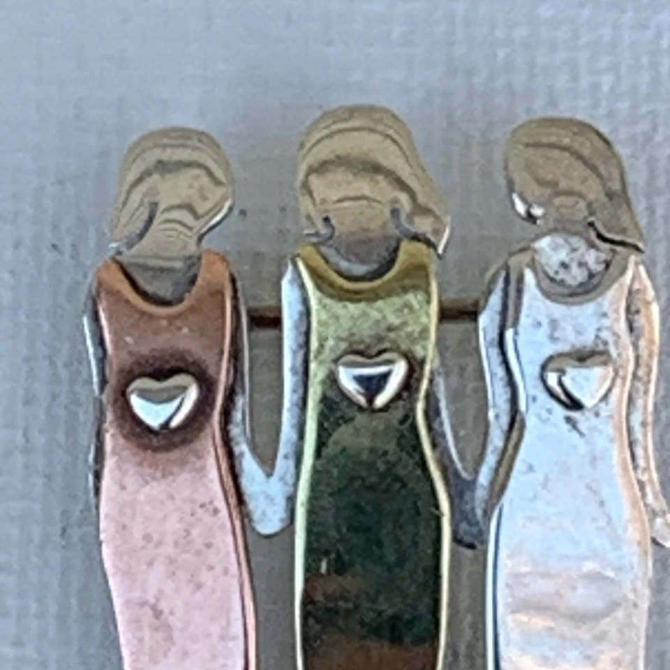 Broche prendedor de tres hermanas de plata esterlina tricolor de gran alcance 925 para mujer 6,37 G Foto 4 de 4
