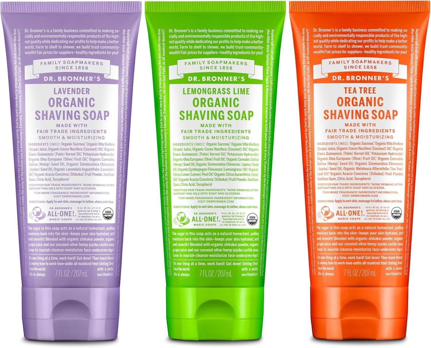 Dr. Bronner's Organic Shaving Soap 3-Pack - Lavender, Tea Tr