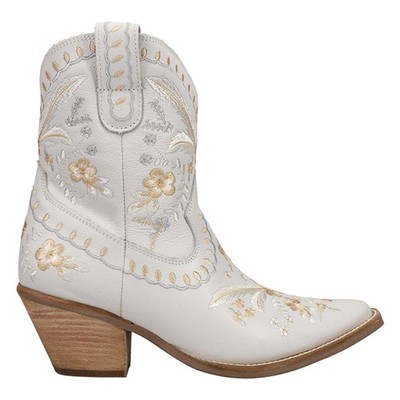 Dingo Primrose Floral Embroidered Pull On Snip Toe Cowboy Booties Womens Off Whi