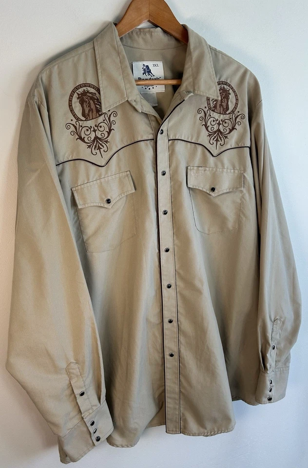 Camisa Western Vintage Rangers Original Perla Snap Para Hombre 3XL Caballo Bordado Foto 2 de 4