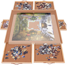 1500 Pieces Rotating Puzzle Board with 6 Drawers  Cover, 27"X35" Portable Woode