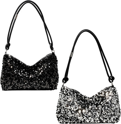 Abendhandtaschen Set Damen Glitzer Clutch Schwarz Silber für Party Hochzeit